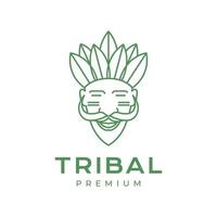 vieux mec tribals culture visage feuilles couvre-chef sourire logo design vecteur icône illustration modèle