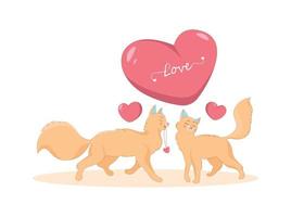illustration de graphiques vectoriels de chats mignons et un chat au grand coeur donne un cadeau à un chat le jour de la saint valentin sur un fond blanc adapté aux invitations de cartes d'autocollants vecteur