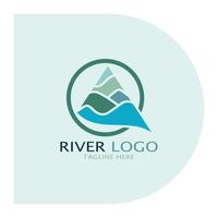 logos de rivières, ruisseaux, berges et ruisseaux, affluents, berges avec une combinaison de montagnes et de terres agricoles avec un concept de design vectoriel minimaliste moderne et simple