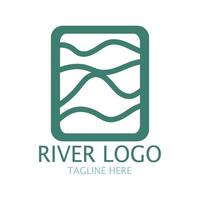 logos de rivières, ruisseaux, berges et ruisseaux, affluents, berges avec une combinaison de montagnes et de terres agricoles avec un concept de design vectoriel minimaliste moderne et simple