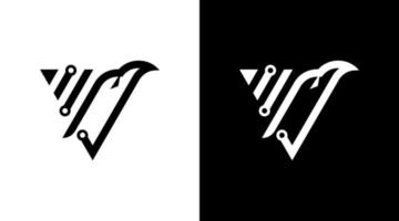 tête d'aigle logo technologie monogramme icône noir et blanc style d'illustration modèles modèles vecteur
