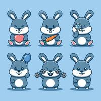 mignon lapin mascotte ensemble dessin animé icône illustration vecteur