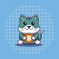 chat mignon étreignant illustration de mascotte de dessin animé bitcoin vecteur