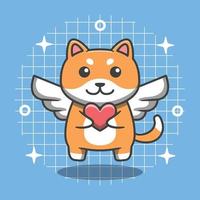 personnage de chat mignon volant tenant une icône d'illustration de dessin animé de coeur vecteur