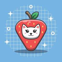 illustration d'icône de dessin animé de personnage de fraise de chat mignon vecteur