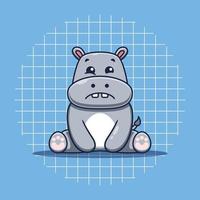 personnage d'hippopotame mignon avec illustration d'icône de dessin animé d'expression triste vecteur