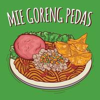 mie goreng pedas illustration cuisine indonésienne avec style cartoon vecteur