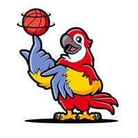 conception de mascotte de dessin animé de perroquet de basket-ball vecteur