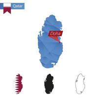 carte bleu low poly du qatar avec la capitale doha. vecteur