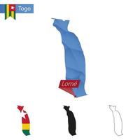 carte bleu low poly togo avec capitale lomé. vecteur