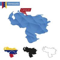 carte bleu low poly du venezuela avec la capitale caracas. vecteur