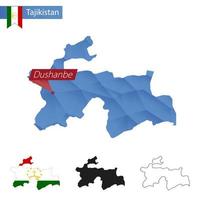 carte bleu low poly du tadjikistan avec la capitale dushanbe. vecteur