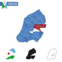 carte bleu low poly de djibouti avec la capitale djibouti. vecteur