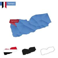 carte bleu low poly du yémen avec la capitale sanaa. vecteur