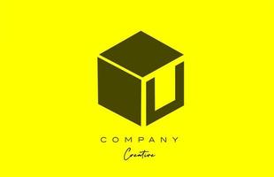 création d'icône de logo de lettre d'alphabet de lettre u jaune noir. modèle de conception de cube créatif pour entreprise et entreprise vecteur