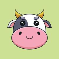 mignon, tête vache, dessin animé, mascotte, griffonnage, art, dessiné, contour, concept, vecteur, kawaii, icône, illustration vecteur