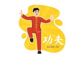 illustration de kung fu avec des personnes montrant des arts martiaux sportifs chinois dans un dessin animé plat dessiné à la main pour des modèles de bannière web ou de page de destination vecteur