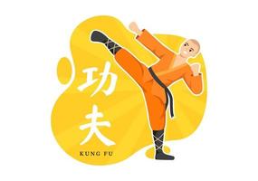 illustration de kung fu avec des personnes montrant des arts martiaux sportifs chinois dans un dessin animé plat dessiné à la main pour des modèles de bannière web ou de page de destination vecteur