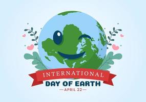 joyeux jour de la terre le 22 avril illustration avec environnement de carte du monde en dessin animé plat dessiné à la main pour des modèles de bannière web ou de page de destination vecteur