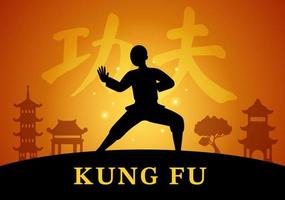 illustration de kung fu avec des personnes montrant des arts martiaux sportifs chinois dans un dessin animé plat dessiné à la main pour des modèles de bannière web ou de page de destination vecteur