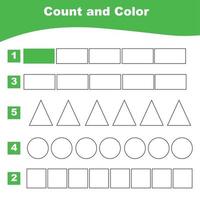 compter et colorier la feuille de calcul pour les enfants. imprimable éducatif sur la géométrie. illustrations vectorielles. vecteur