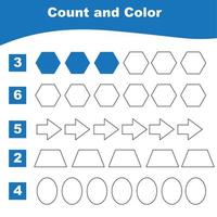 compter et colorier la feuille de calcul pour les enfants. imprimable éducatif sur la géométrie. illustrations vectorielles. vecteur