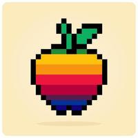 Pomme pixel 8 bits. pixels de fruits pour les actifs de jeu en illustration vectorielle. vecteur