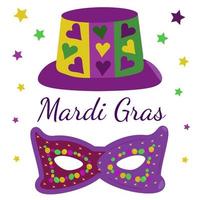 carte de voeux de célébration avec les symboles traditionnels du mardi gras vecteur