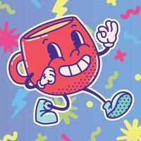 vecteur de personnage de dessin animé traditionnel tasse rouge heureux coloré isolé