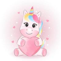 mignon licorne et coeur vecteur