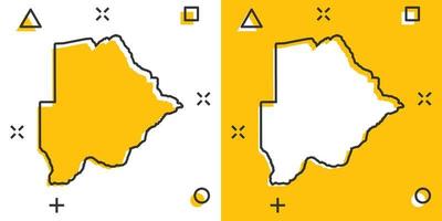 icône de carte du botswana de dessin animé de vecteur dans le style comique. pictogramme d'illustration de signe du botswana. carte de cartographie concept d'effet d'éclaboussure d'entreprise.