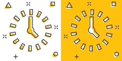 icône de compte à rebours de l'horloge dans le style comique. pictogramme d'illustration de dessin animé de vecteur de chronomètre de temps. effet d'éclaboussure de concept d'entreprise d'horloge.