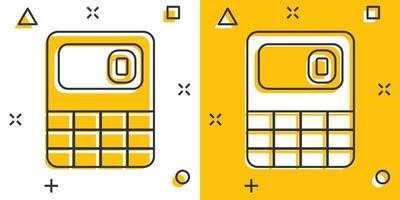 icône de la calculatrice dans le style comique. calculer l'illustration vectorielle de dessin animé sur fond blanc isolé. concept d'entreprise d'effet d'éclaboussure de calcul. vecteur