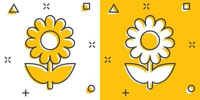 icône de fleur de camomille de dessin animé de vecteur dans le style comique. pictogramme d'illustration de concept de marguerite. concept d'effet d'éclaboussure d'affaires de camomille.