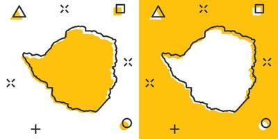 icône de carte du zimbabwe de dessin animé de vecteur dans le style comique. pictogramme d'illustration de signe du zimbabwe. carte de cartographie concept d'effet d'éclaboussure d'entreprise.