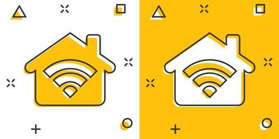 icône de la maison intelligente dans le style comique. pictogramme d'illustration de dessin animé de vecteur de contrôle de maison. effet d'éclaboussure du concept d'entreprise à domicile intelligent.