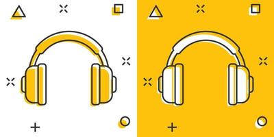 icône de casque casque dans le style comique. pictogramme d'illustration de dessin animé de vecteur de casque. effet d'éclaboussure de concept d'entreprise de gadget audio.