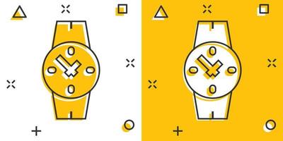 icône de montre-bracelet dans le style comique. illustration de vecteur de dessin animé d'horloge à main sur fond blanc isolé. concept d'entreprise d'effet d'éclaboussure de bracelet de temps.