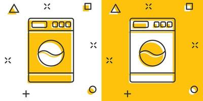 icône de rondelle de dessin animé de vecteur dans le style comique. pictogramme d'illustration de signe de blanchisseuse. concept d'effet d'éclaboussure d'entreprise de machine à laver.