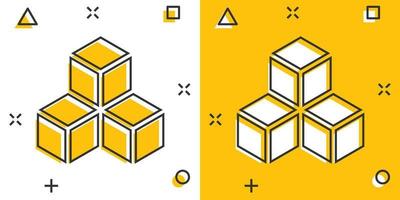 icône de technologie blockchain de dessin animé de vecteur dans le style comique. pictogramme d'illustration de concept de bloc de cube de cryptographie. concept d'effet d'éclaboussure d'entreprise d'algorithme de blockchain.