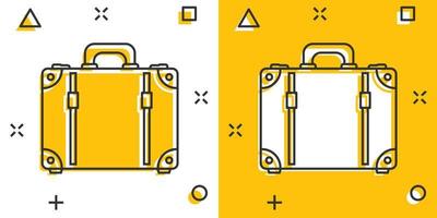 icône de valise de dessin animé de vecteur dans le style comique. cas pour le tourisme, voyage, pictogramme d'illustration de signe de voyage. concept d'effet d'éclaboussure d'affaires de valise.