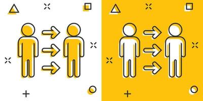 icône de référence de personnes dans le style comique. pictogramme d'illustration de dessin animé de vecteur de communication d'entreprise. effet d'éclaboussure de concept d'entreprise de travail d'équipe de référence.