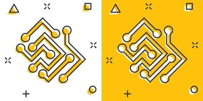 icône de circuit imprimé dans le style comique. pictogramme d'illustration de dessin animé de vecteur de puce de technologie. effet splash de concept d'entreprise de carte mère de processeur.