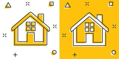 icône de maison de dessin animé dans le style comique. pictogramme d'illustration de la maison. concept d'entreprise d'éclaboussure de maison. vecteur