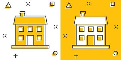 icône de maison de dessin animé de vecteur dans le style comique. pictogramme d'illustration de signe de bâtiment. concept d'effet d'éclaboussure d'entreprise de maison.