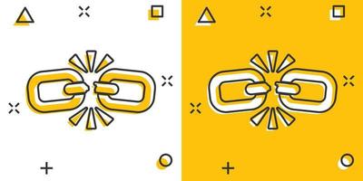 icône de signe de chaîne brisée dans le style comique. déconnecter l'illustration de dessin animé de vecteur de lien sur fond blanc isolé. détacher l'effet d'éclaboussure du concept d'entreprise.
