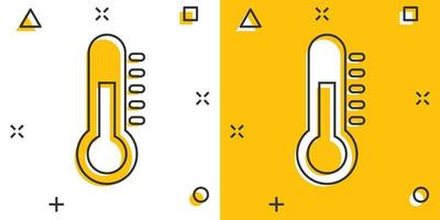 icône de thermomètre de vecteur dans le style comique. pictogramme d'illustration de signe de but. concept d'effet d'éclaboussure d'entreprise de thermomètre.