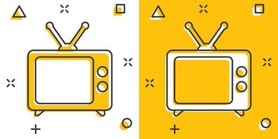 icône de télévision de dessin animé de vecteur dans le style comique. pictogramme d'illustration de signe de télévision. concept d'effet d'éclaboussure d'entreprise de télévision.