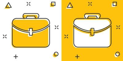 icône de valise de dessin animé de vecteur dans le style comique. pictogramme d'illustration de signe de sac à bagages. concept d'effet d'éclaboussure d'affaires de cas de diplomate.