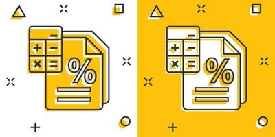 icône de paiement d'impôt dans le style comique. illustration de vecteur de dessin animé de facture budgétaire sur fond blanc isolé. calculer le concept d'entreprise de l'effet d'éclaboussure du document.